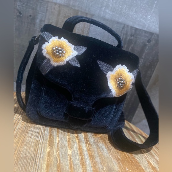 Rebecca Minkoff Crushed Velvet Grey Mini Flower Embellished Crossbody bag Purse - Picture 1 of 10